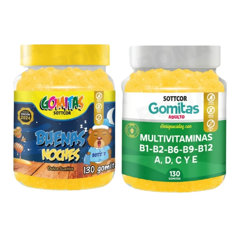 PACK 2 GOMITAS BUENAS NOCHES NIÑOS + MULTIVITAMINAS ADULTOS 260 UND