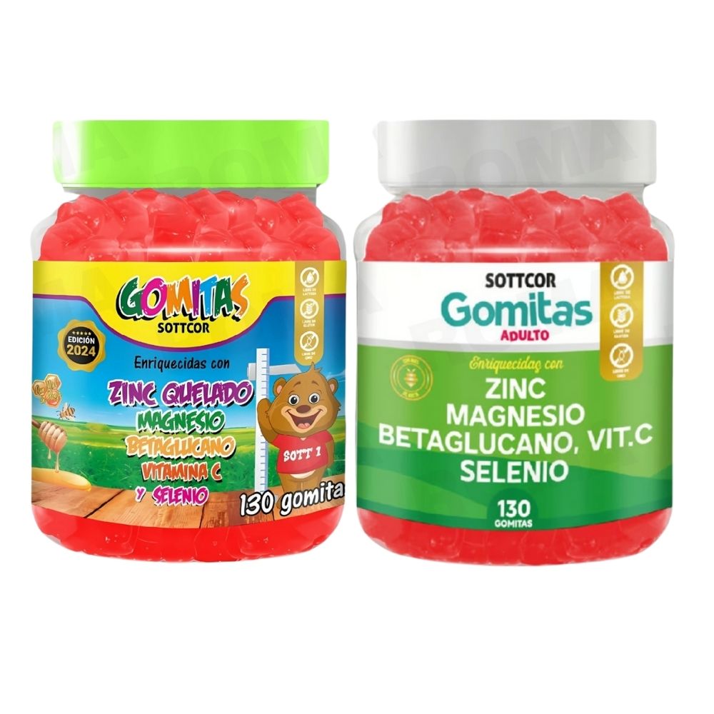PACK 2 GOMITAS ZINC QUELADO NIÑOS + ZINC ADULTO 260 UND