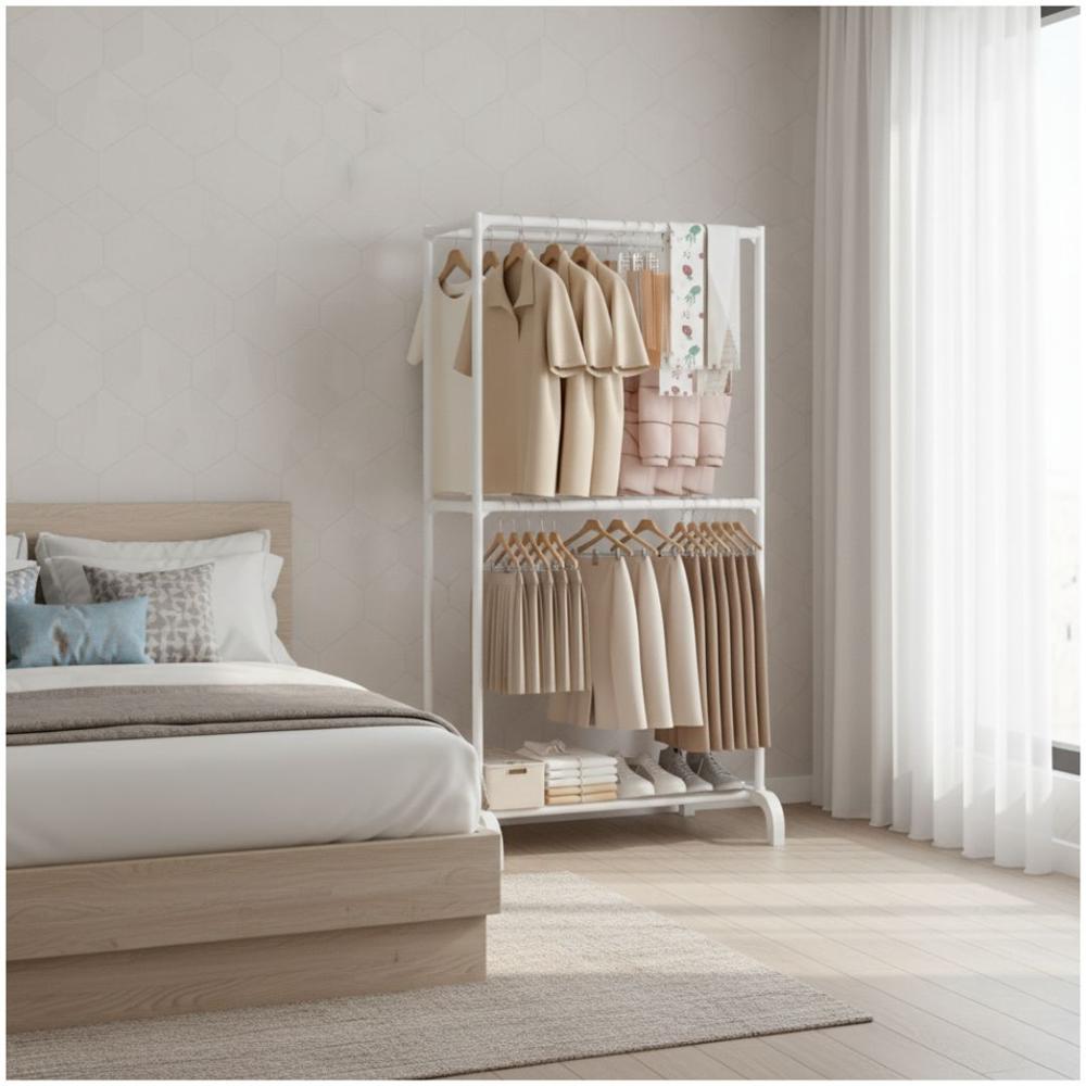 Colgador Organizador de Ropa y Zapatos 2 Niveles 4 Barras 180x73x44cm Blanco