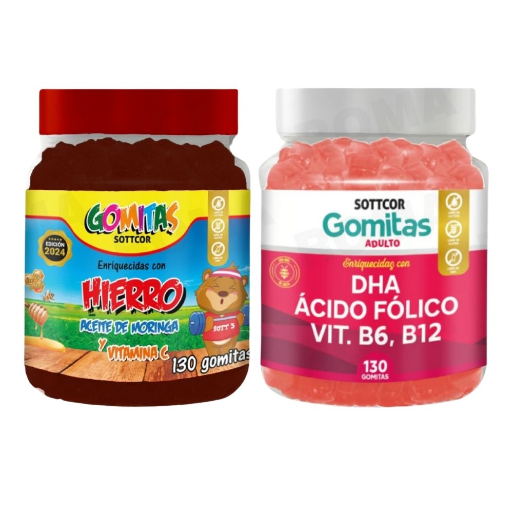 PACK 2 GOMITAS HIERRO NIÑOS  + DHA ACIDO FOLICO 260 UND