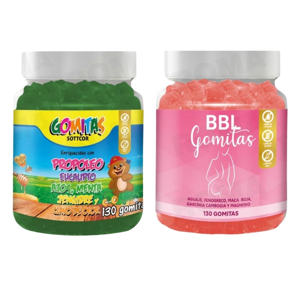 PACK 2 GOMITAS PROPÓLEO NIÑOS 130UND + GOMITAS AGUAJE BBL 130UND
