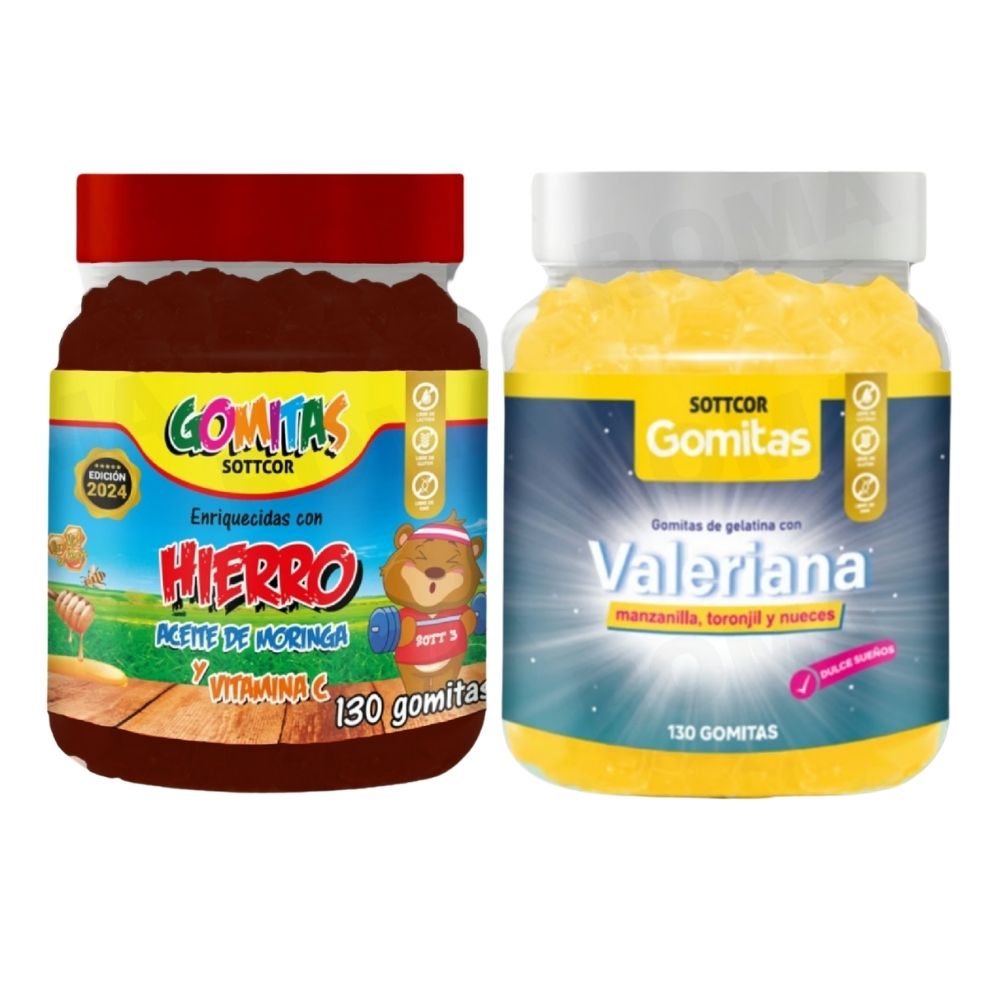 PACK 2 GOMITAS HIERRO NIÑOS  + GOMITAS VALERIANA ADULTOS 260 UND