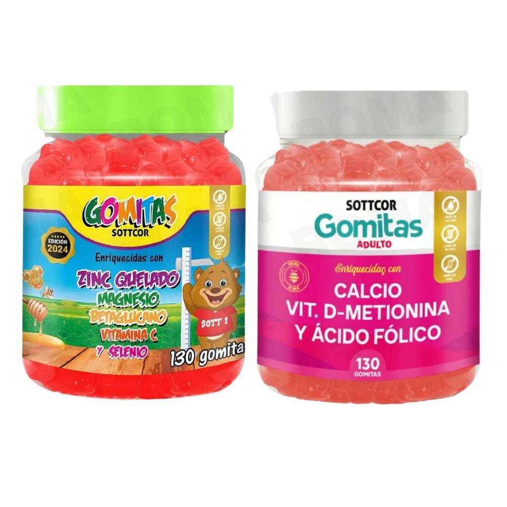 PACK 2 GOMITAS ZINC QUELADO NIÑOS  + CALCIO ADULTOS 130 UND