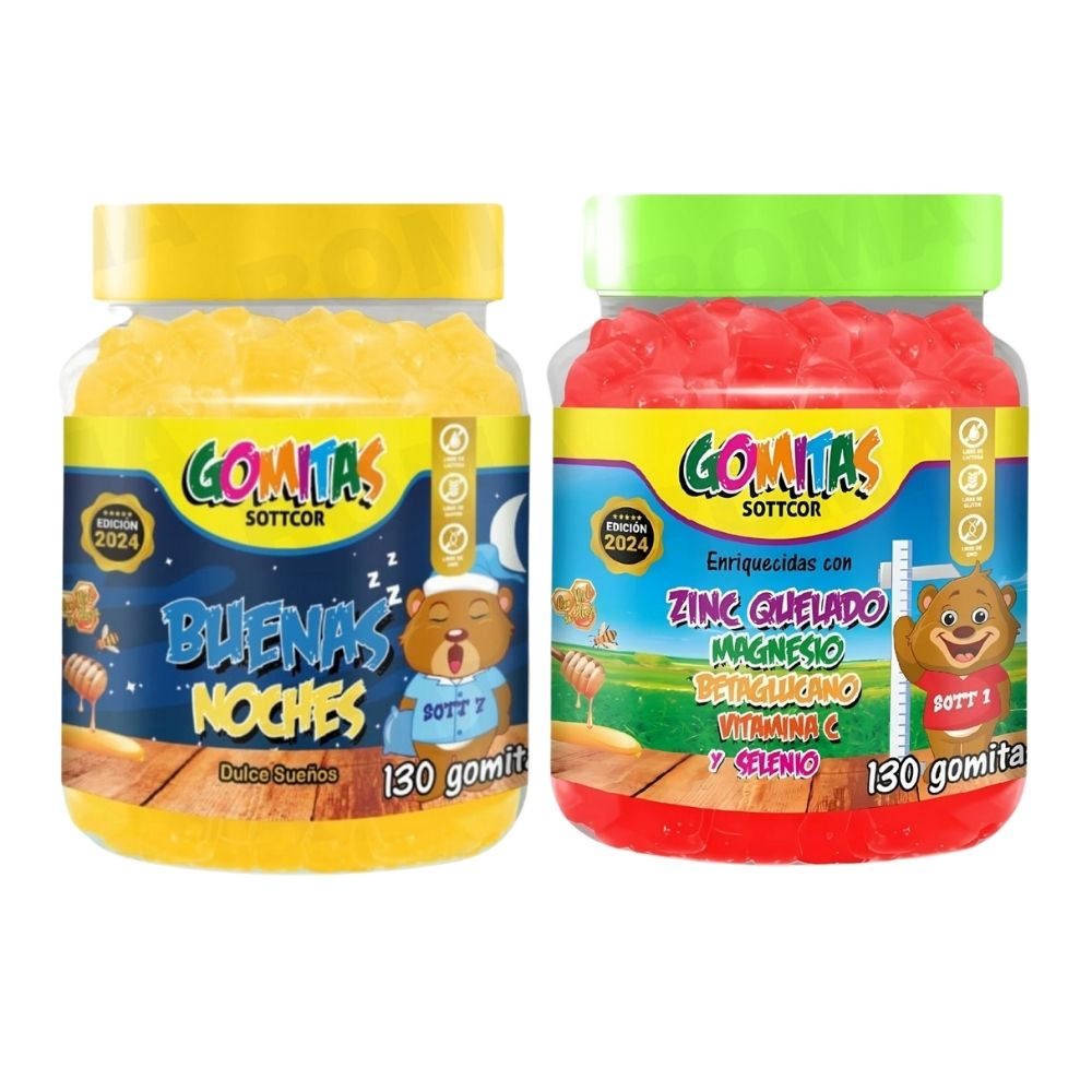 PACK 2 GOMITAS BUENAS NOCHES NIÑOS + ZINC QUELADO NIÑOS 260 UND