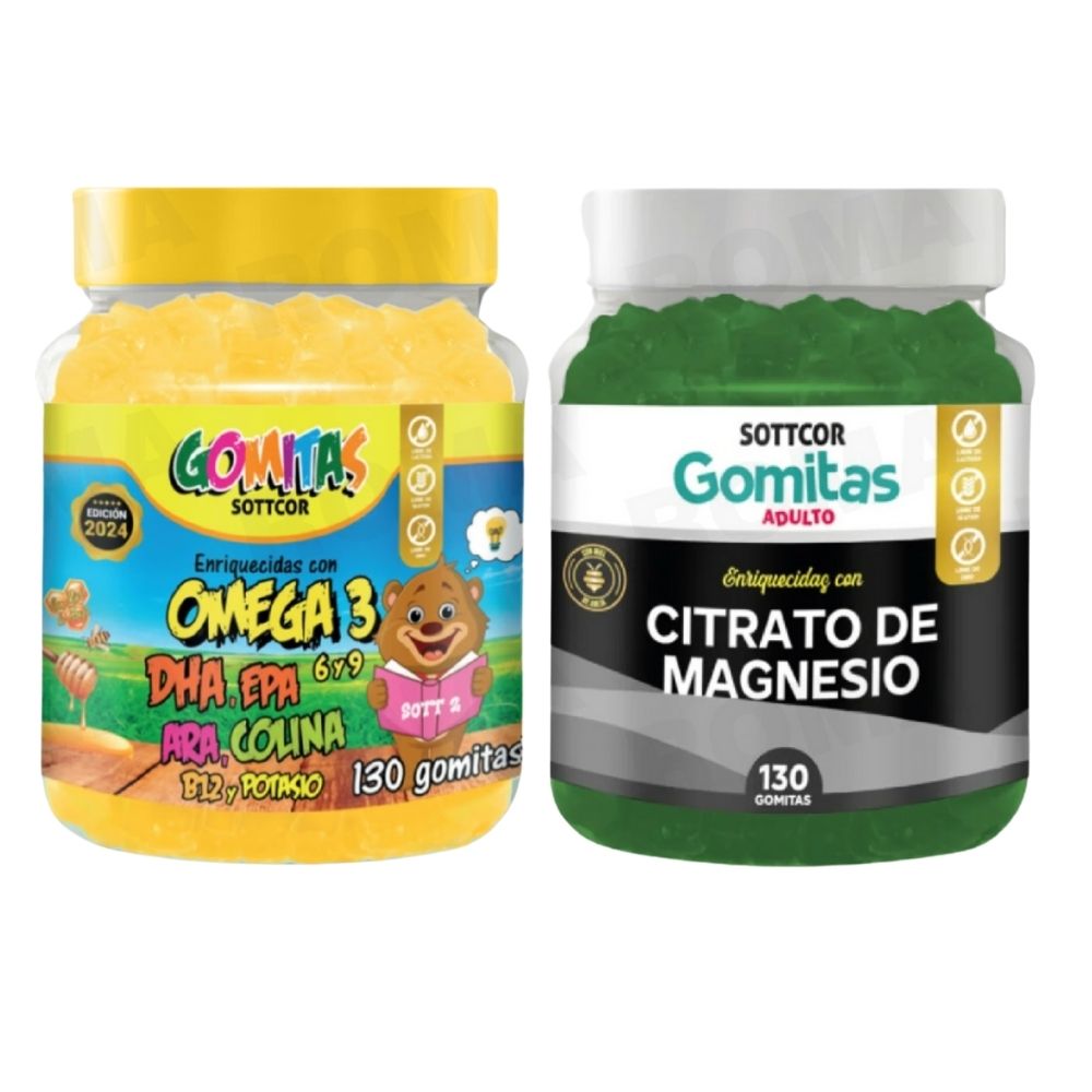 PACK 2 GOMITAS OMEGA 3 NIÑOS + CITRATO DE MAGNESIO ADULTO 260 UND