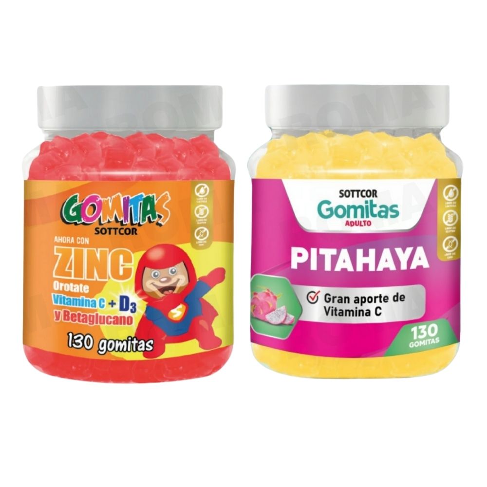 PACK 2 GOMITAS ZINC OROTATE NIÑOS 130UND + GOMITAS PITAHAYA 130UND
