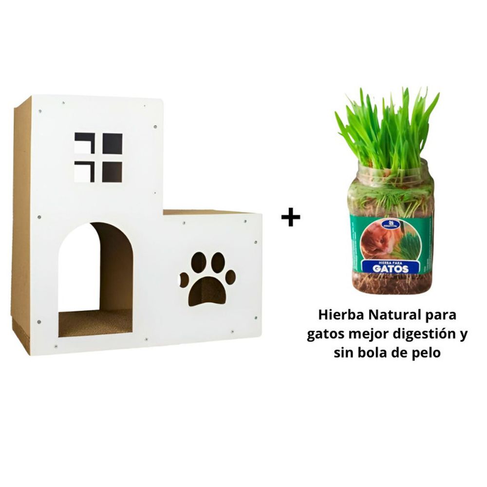 Pack Rascador polarita 2 pisos Blanco más Hierba Natural Para Gatos Pack Rascador polarita 2 pisos Blanco más Hierba Natural Para Gatos