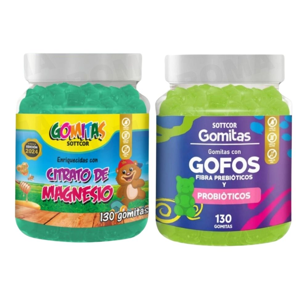 PACK 2 GOMITAS CITRATO DE MAGNESIO NIÑOS + GOFOS PARA NIÑOS 260 UND
