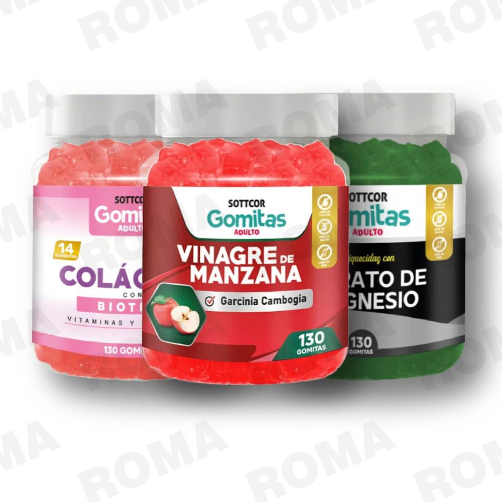 PACK 3 GOMITAS VINAGRE DE MANZANA, COLAGENO Y CITRATO SOTTCOR LABS