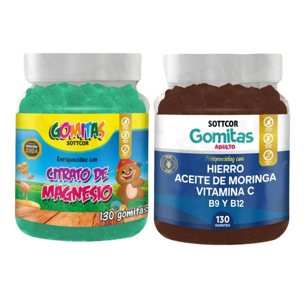 PACK 2 GOMITAS CITRATO DE MAGNESIO NIÑOS + HIERRO ADULTOS 260 UND
