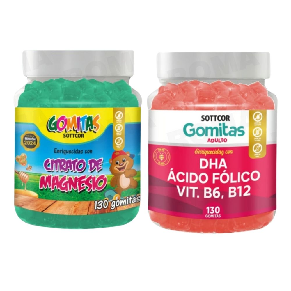 PACK 2 GOMITAS CITRATO DE MAGNESIO NIÑOS + DHA ACIDO FOLICO 260 UND
