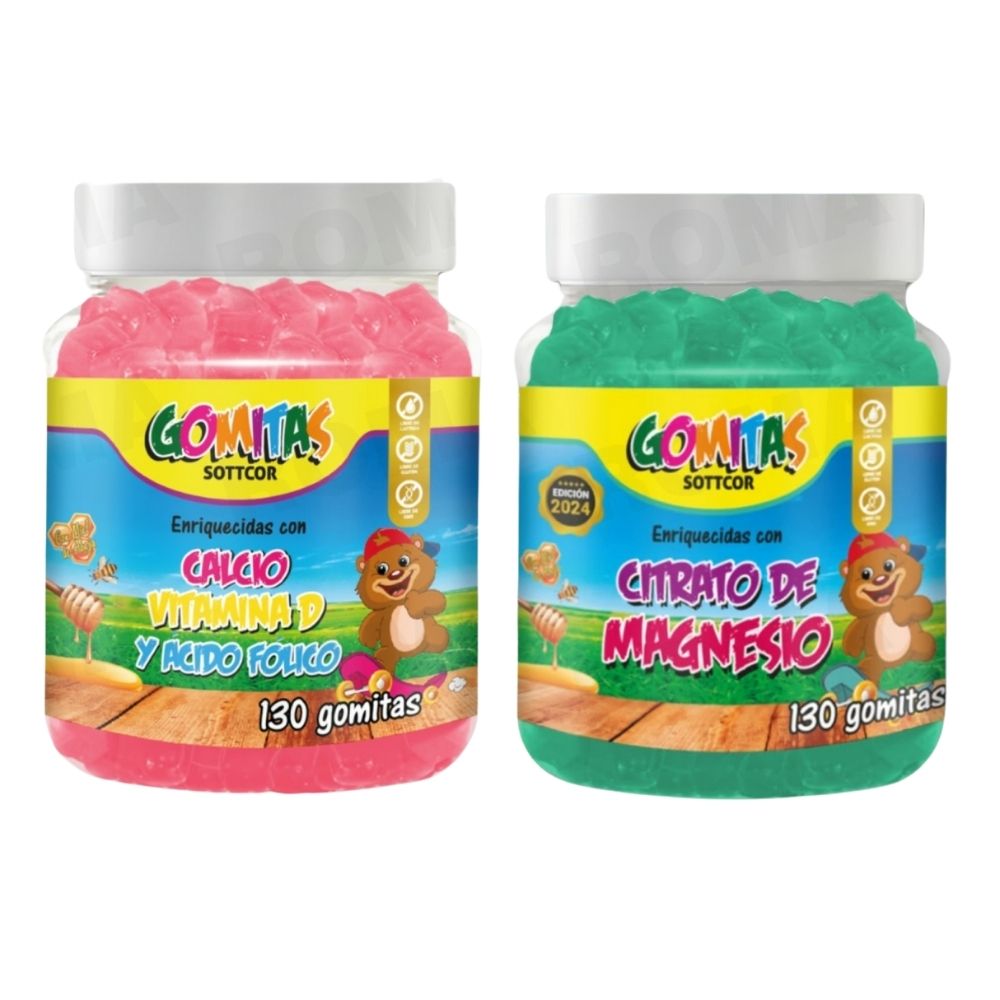 PACK 2 GOMITAS CALCIO NIÑOS + CITRATO DE MAGNESIO NIÑOS 260 UND