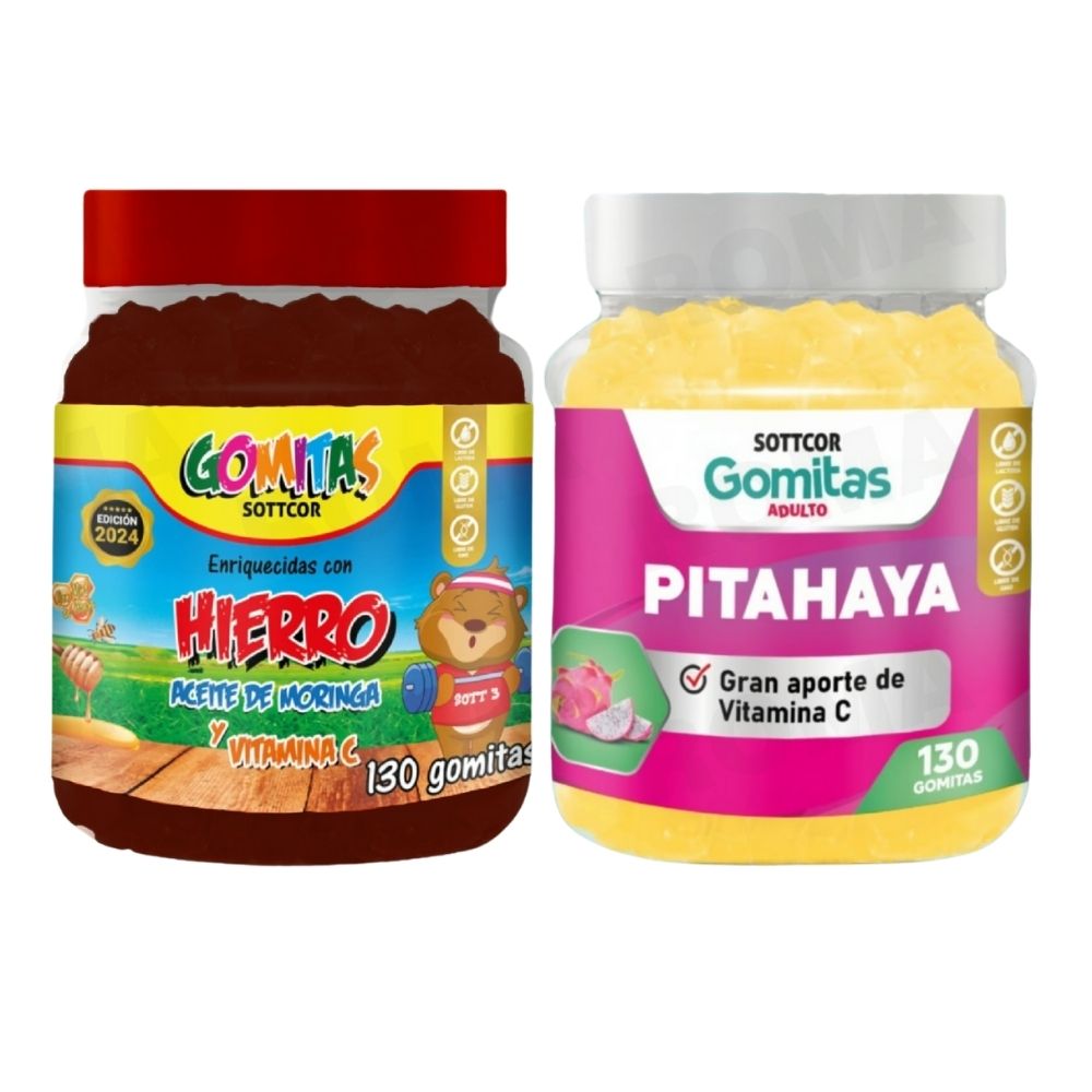 PACK 2 GOMITAS HIERRO NIÑOS  + PITAHAYA ADULTOS 130 UND