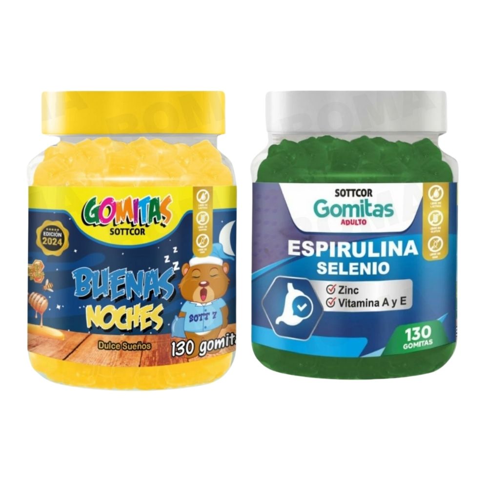 PACK 2 GOMITAS BUENAS NOCHES NIÑOS + ESPIRULINA ADULTOS 260 UND