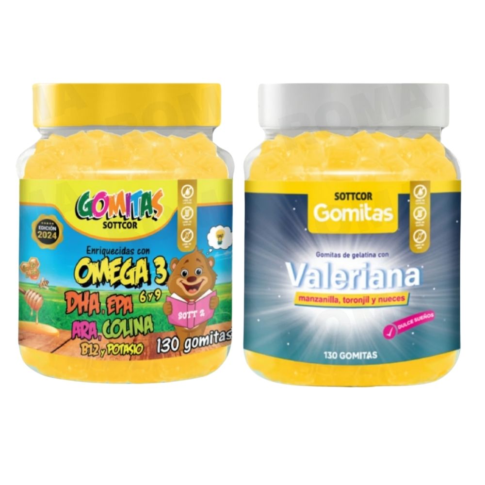 PACK 2 GOMITAS VITAMINAS PARA NIÑOS + GOMITAS VALERIANA ADULTOS 260UND