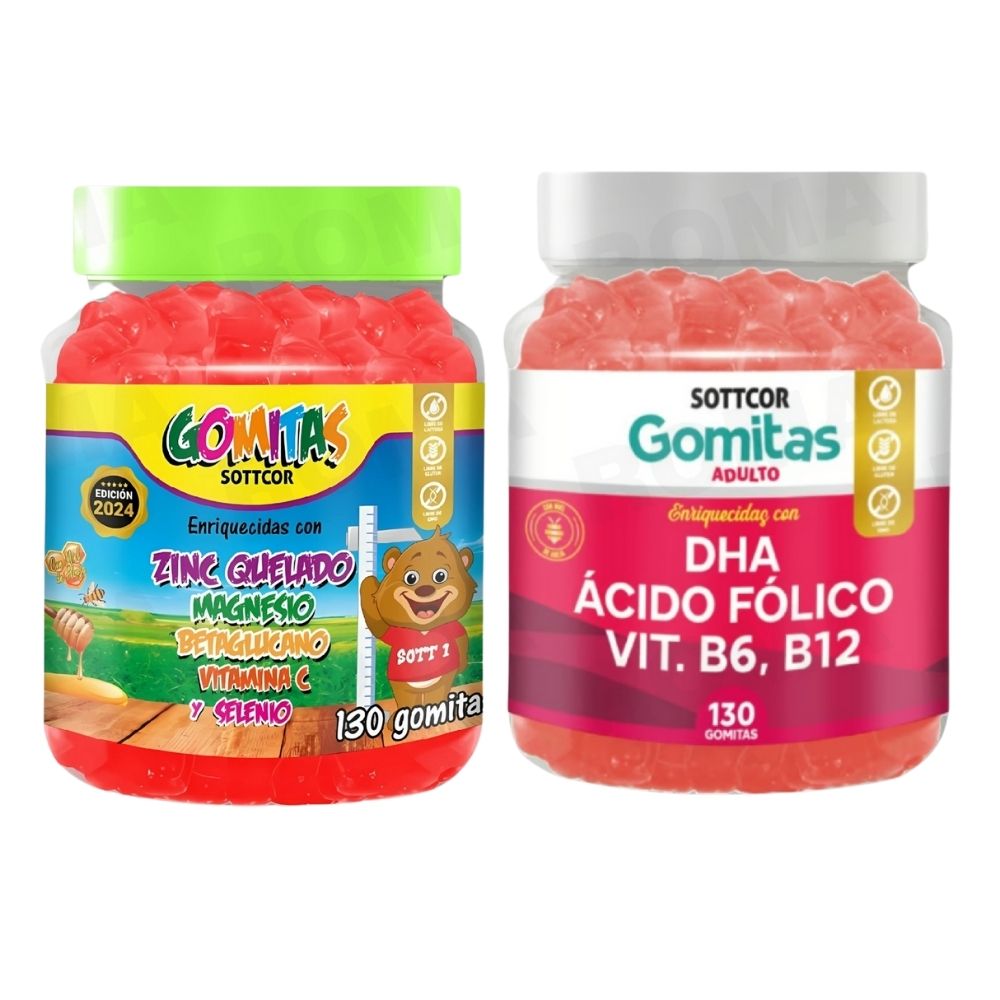 PACK 2 GOMITAS ZINC QUELADO NIÑOS + DHA ACIDO FOLICO 260 UND