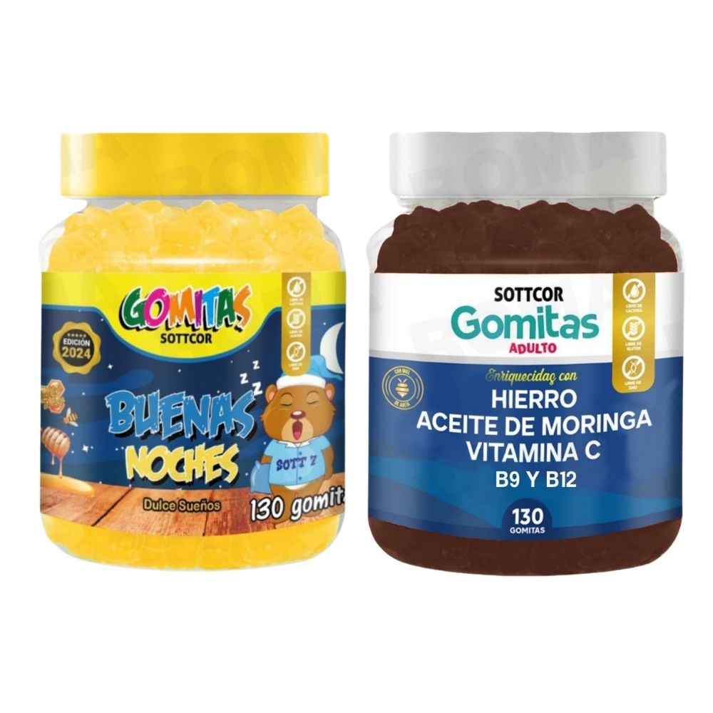 PACK 2 GOMITAS BUENAS NOCHES NIÑOS + HIERRO ADULTOS 260 UND