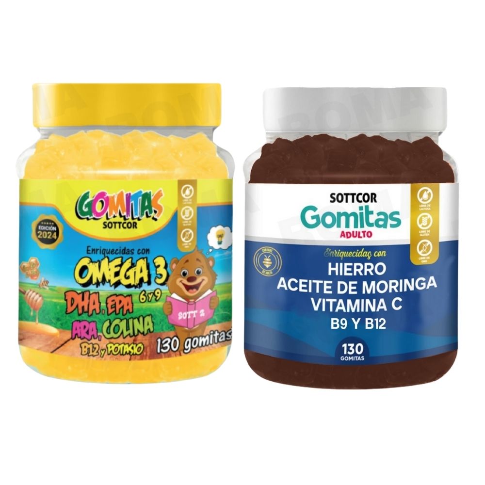 PACK 2 GOMITAS VITAMINAS PARA NIÑOS + HIERRO ADULTOS 260 UND