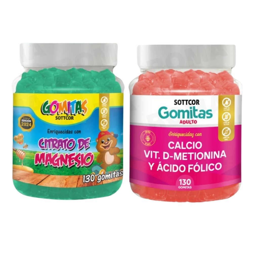 PACK 2 CITRATO DE MAGNESIO NIÑOS 130UND + CALCIO ADULTOS 130 UND