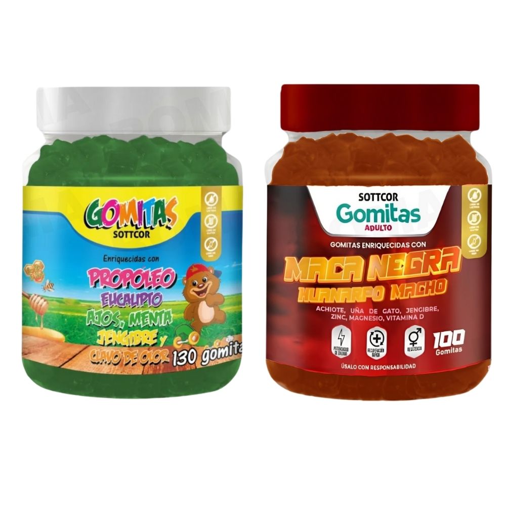 PACK 2 GOMITAS PROPÓLEO NIÑOS 130UND + GOMITAS MACA NEGRA 100UND PACK 2 GOMITAS PROPÓLEO NIÑOS 130UND + GOMITAS MACA NEGRA 100UND