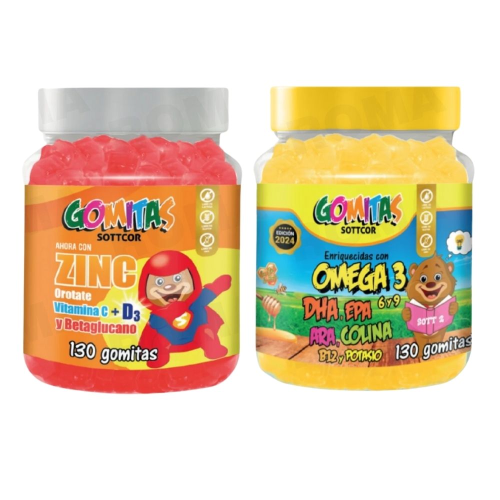 PACK 2 GOMITAS ZINC OROTATE NIÑOS + GOMITAS OMEGA 3 NIÑOS 130UND