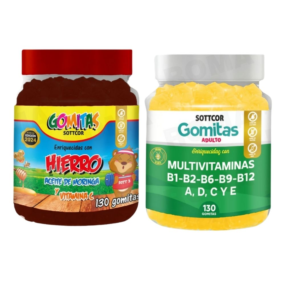 PACK 2 GOMITAS HIERRO NIÑOS + MULTIVITAMINAS ADULTOS 260 UND