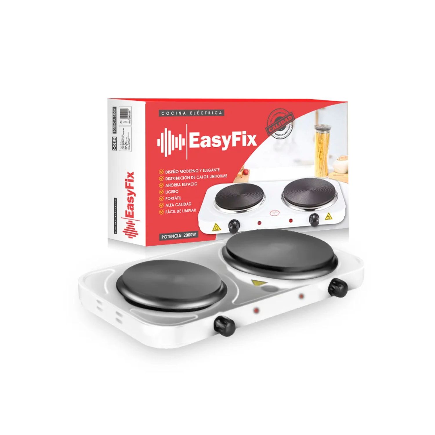 Cocina Eléctrica Easyfix 2 Hornillas Blanca