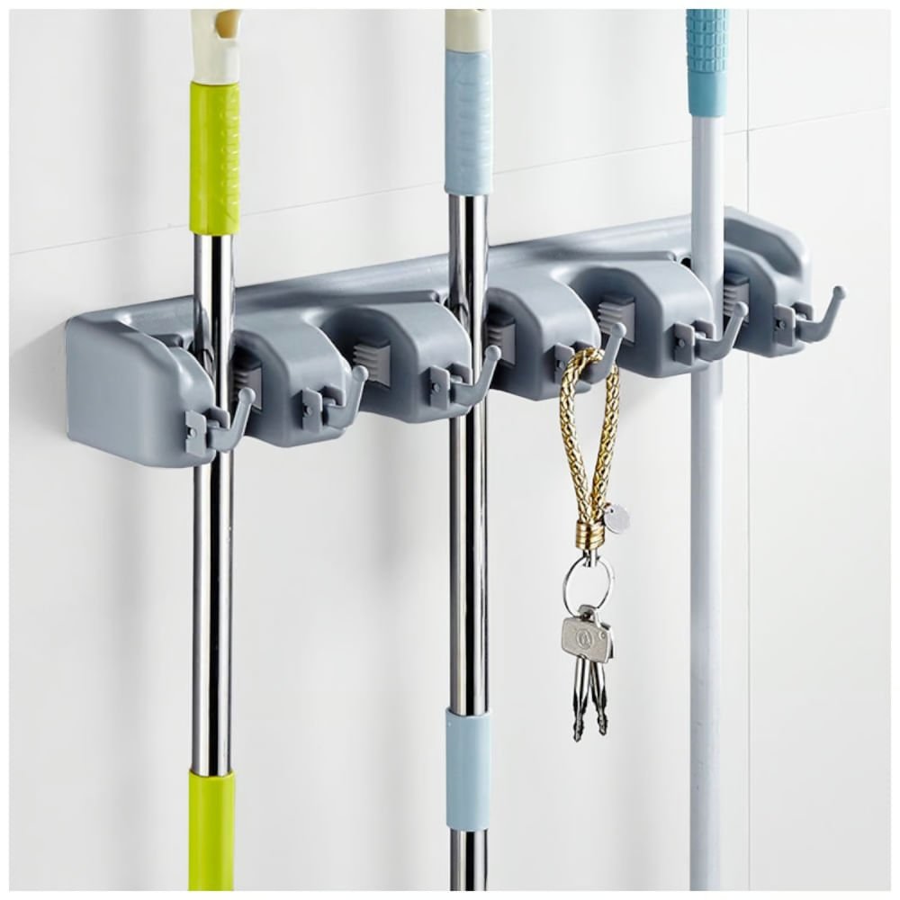 Organizador De Escobas Pl18V Con Ganchos Plegables Y Resistente