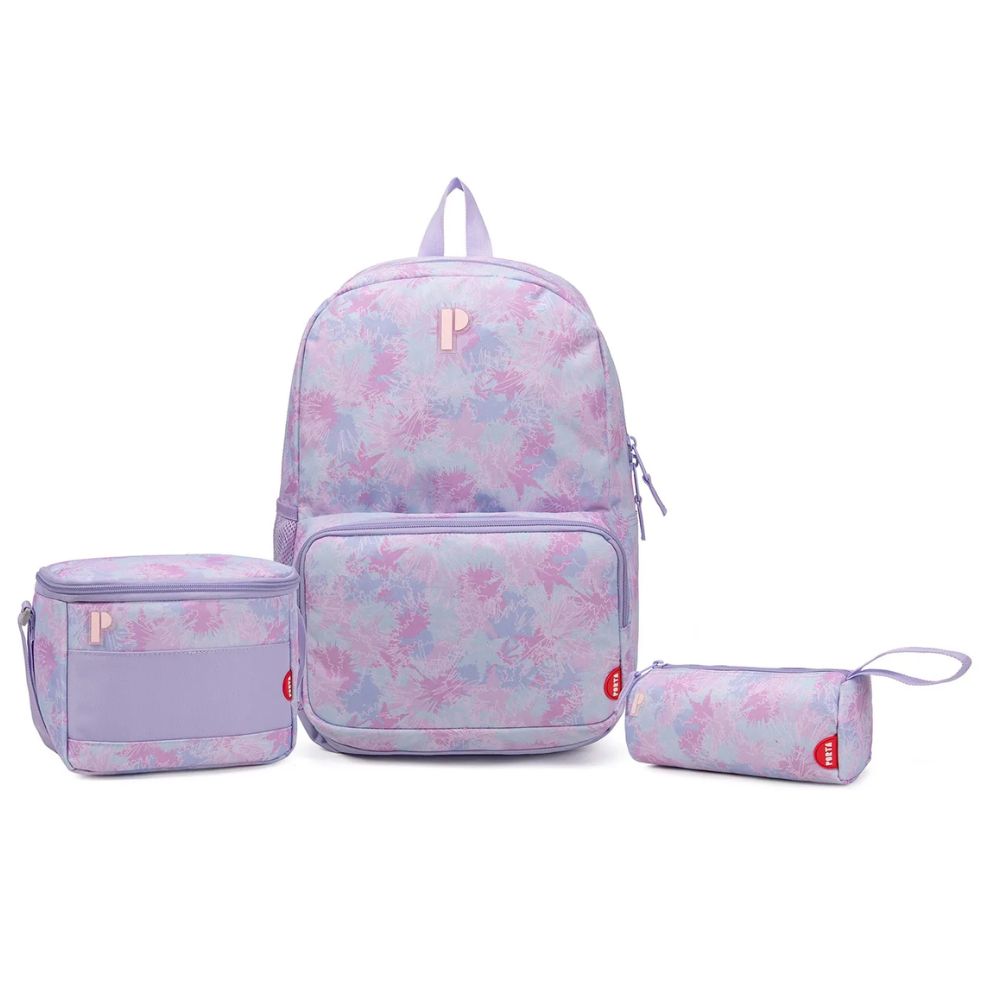 PACK MOCHILA PORTA MARACAY LILA 3 PIEZAS MOCHILA LONCHERA CARTUCHERA