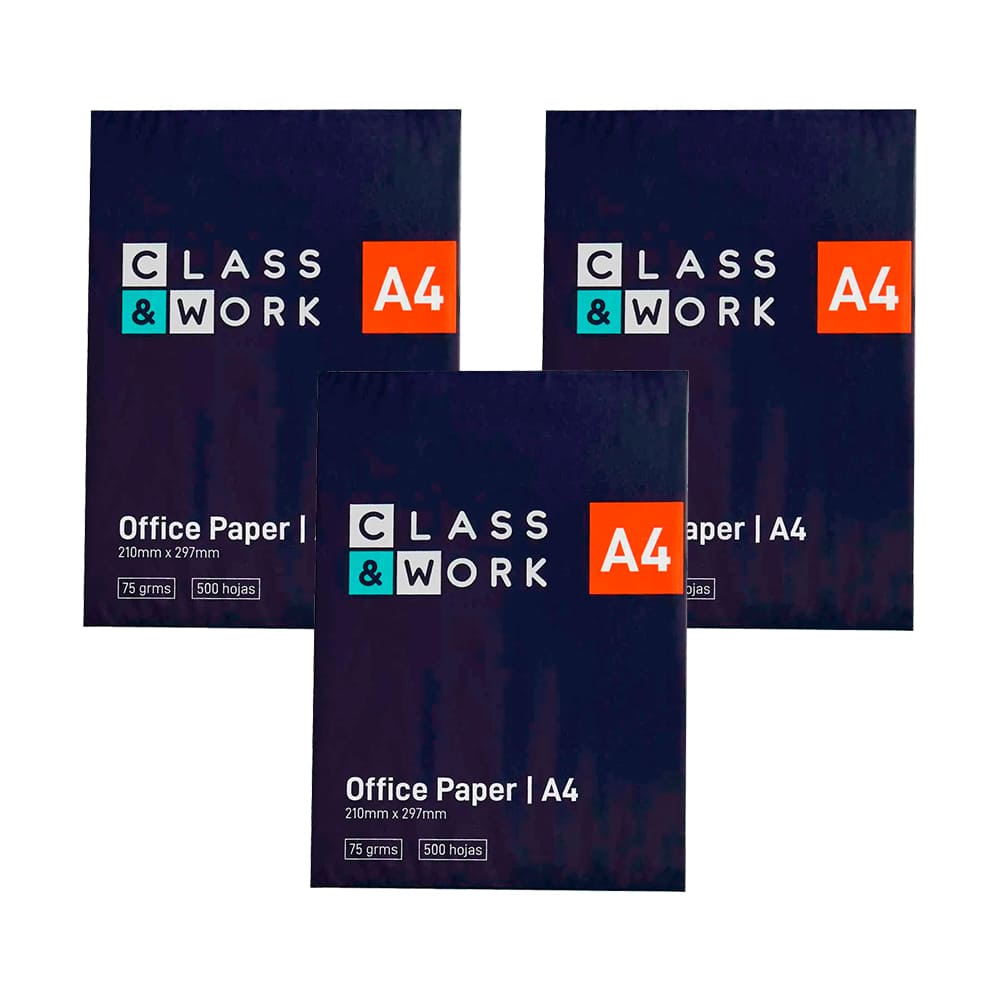 Pack Papel Bond CLASS & WORK A4 Paquete 500 Hojas x 3un Pack Papel Bond CLASS & WORK A4 Paquete 500 Hojas x 3un