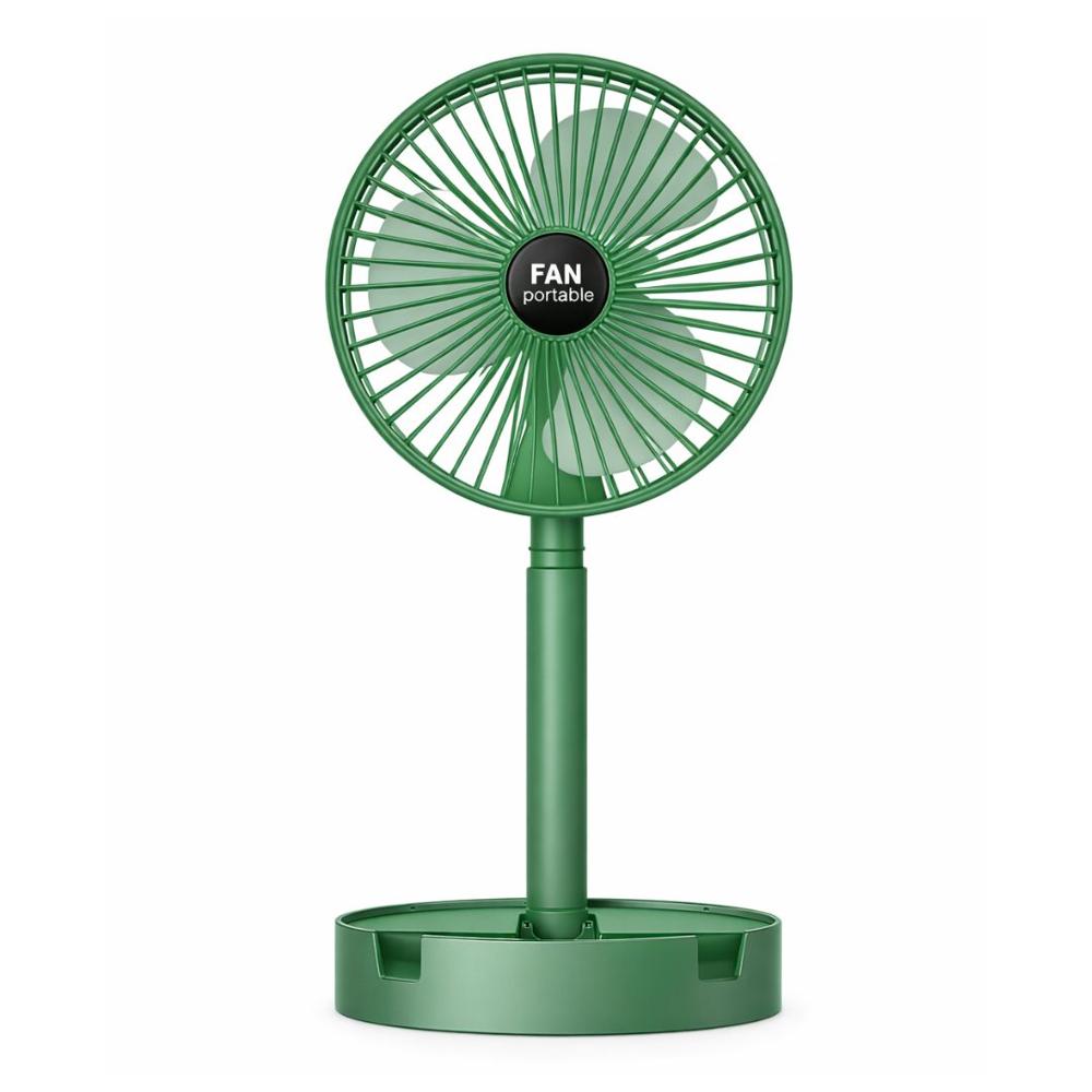 Ventilador Plegable USB Recargable Altura Ajustable Bajo Ruido con Soporte Celular KS-2102 Verde