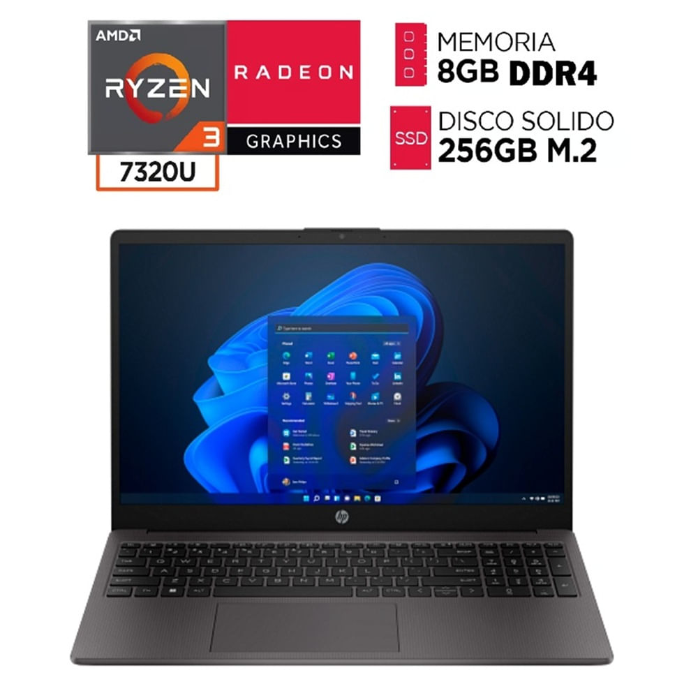 LAPTOP HP AMD RYZEN 3 7320U RAM 8GB SSD 256GB PANTALLA 15.6 HD
