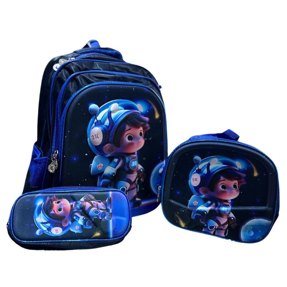 Set De Mochila 3d Lonchera Estuche Con Relieve Y Luces Astronauta