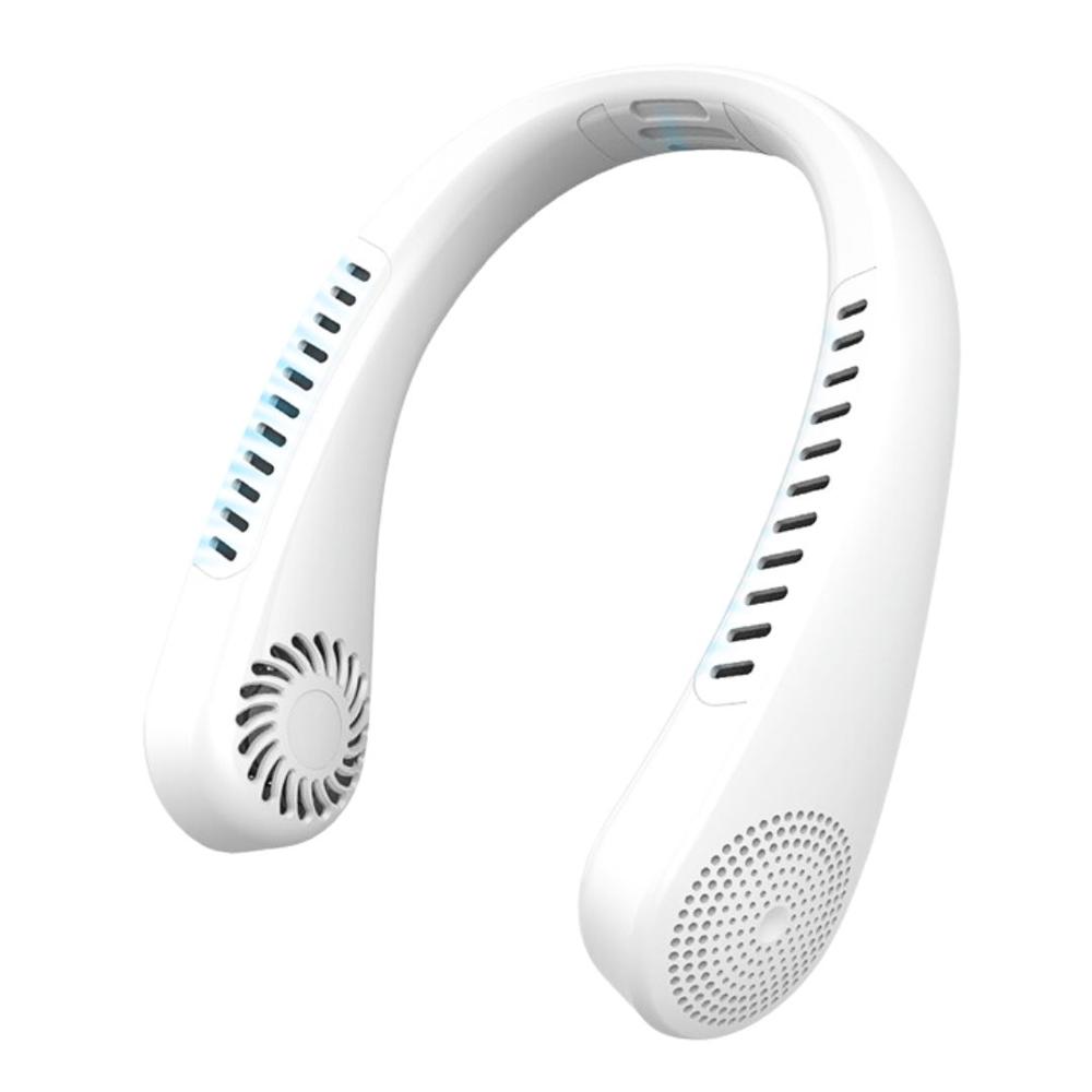 Ventilador de Cuello Sin Aspas Manos Libres Recargable con Pantalla LED y 5 Velocidades Blanco FS-Q7