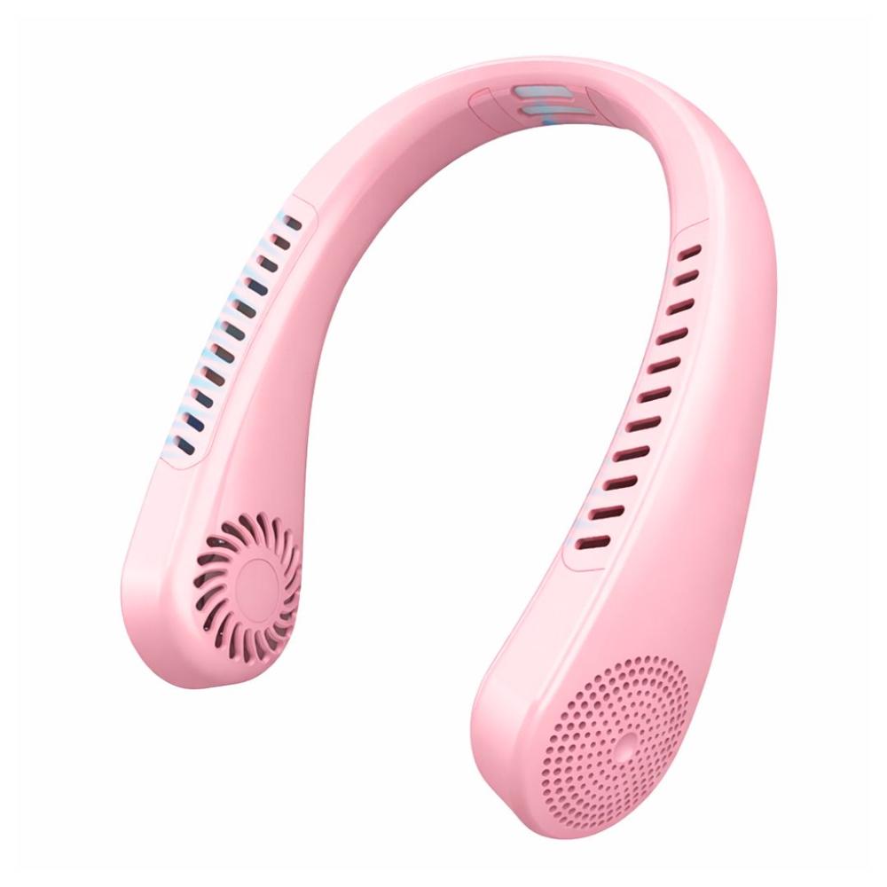 Ventilador de Cuello Sin Aspas Manos Libres Recargable con Pantalla LED y 5 Velocidades Rosado FS-Q7