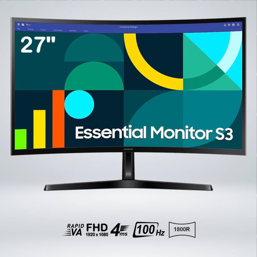 MONITOR CURVO ESSENTIAL S3 FULL HD 27 PULGADAS VA 100hz 4ms 1800R MODO GAME