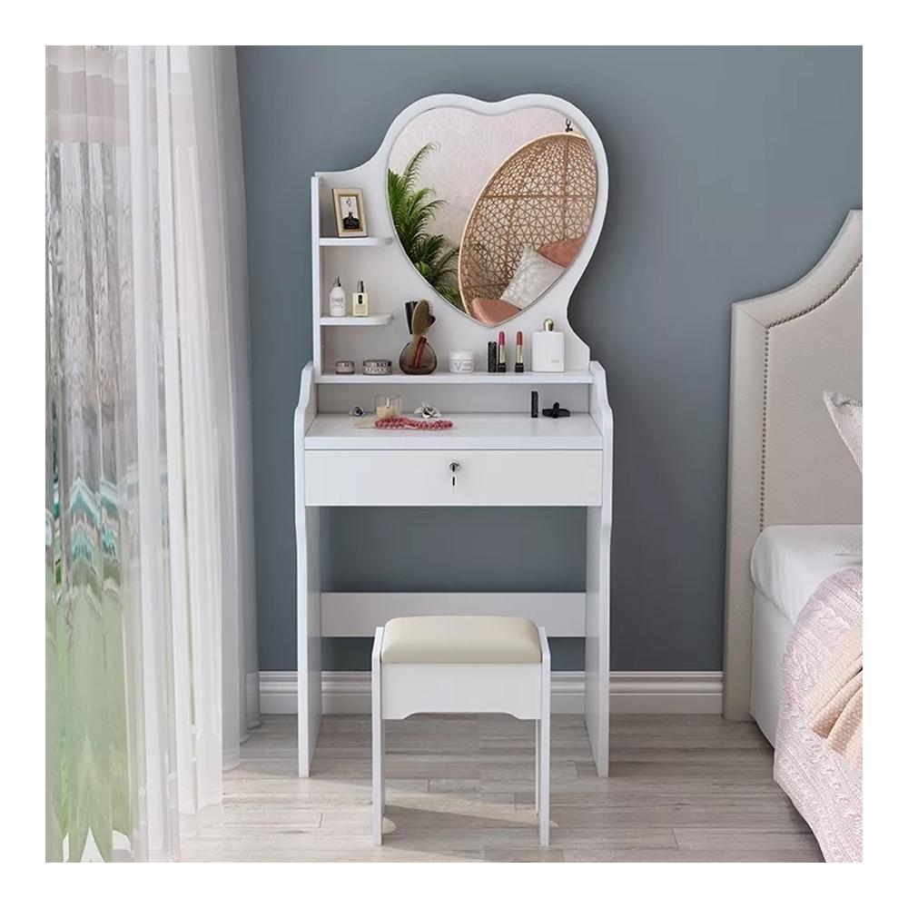 Tocador de Maquillaje Con Espejo Con Taburete Para Dormitorio Blanco ZZ25
