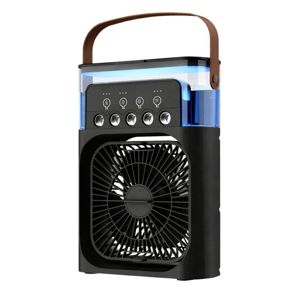 Ventilador Enfriador de Aire Portátil USB con Humidificador Luz LED y Temporizador KS-2027 Negro