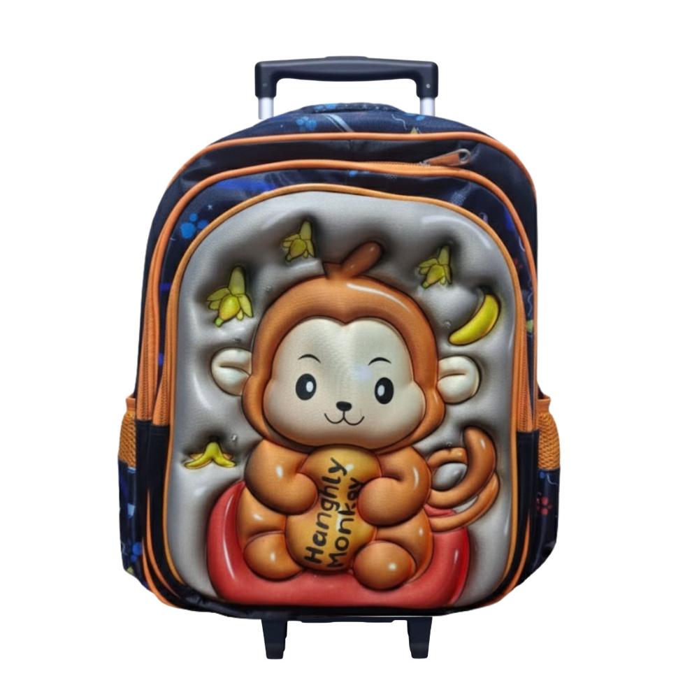 Mochila con Ruedas para Niños y Niñas Multipack 3 en 1 Diseño Monito Regreso a Clases