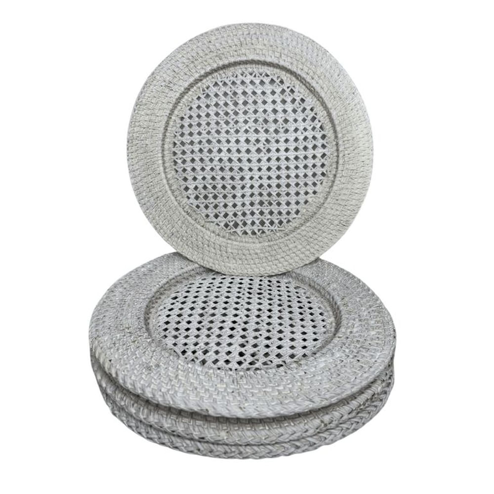 Plato de Sitio Artesanal de Ratán Blanco – Set x 4 Unidades - Elegancia Natura