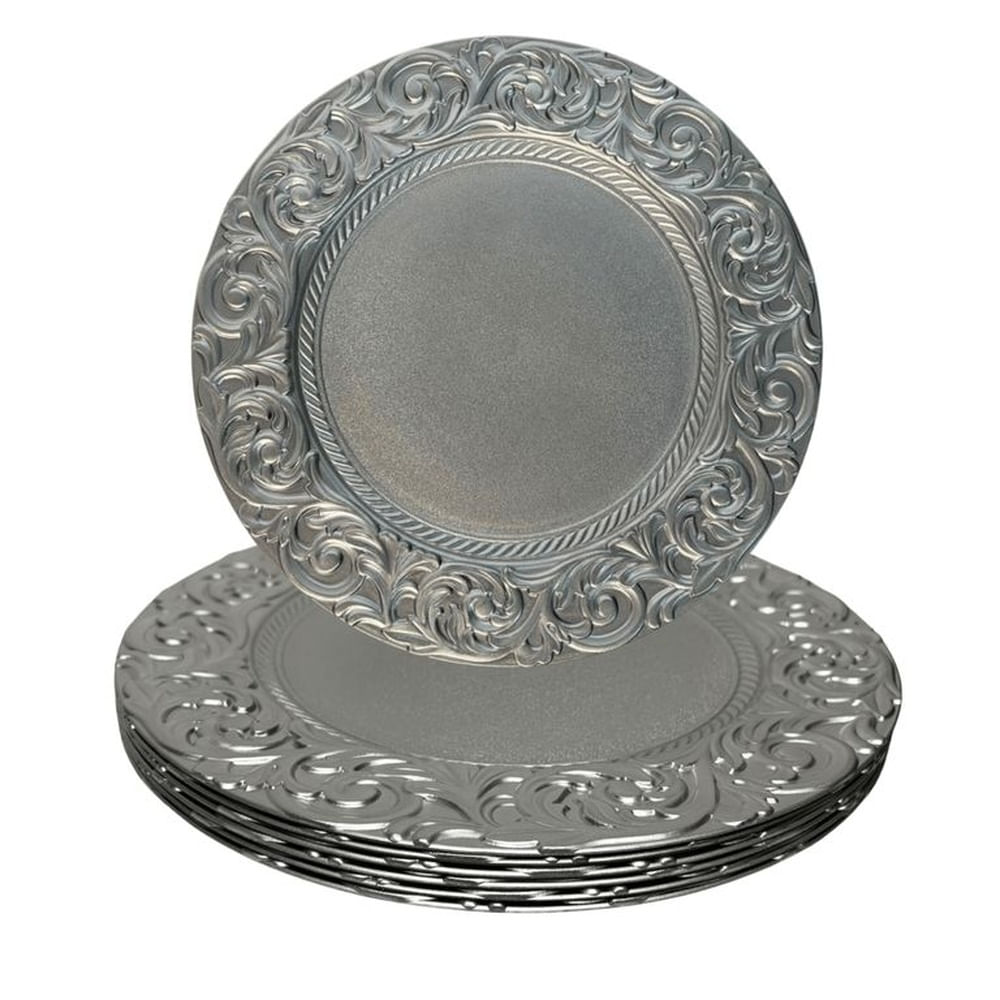Plato Base Plateado con Relieve Texturizado x 6 unidades