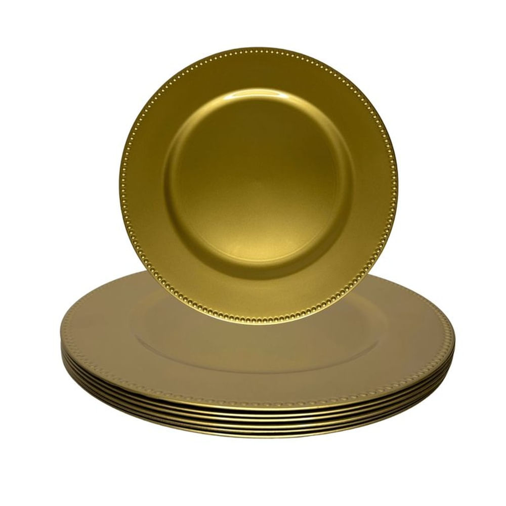 Plato Base Dorado con Borde Perlado x 6 unidades