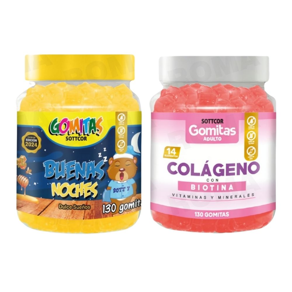 PACK 2 GOMITAS BUENAS NOCHES NIÑOS 130UND + COLAGENO ADULTOS 130UND