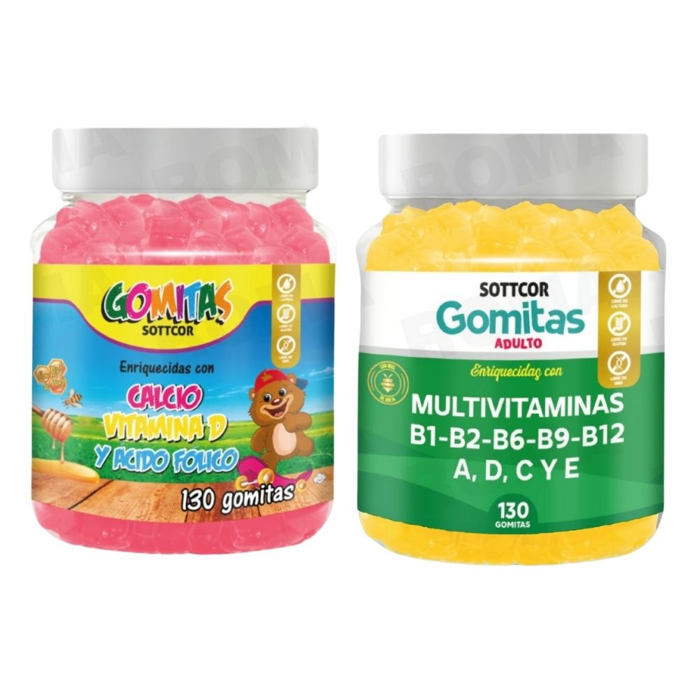 PACK 2 GOMITAS CALCIO NIÑOS + MULTIVITAMINAS ADULTOS 260 UND
