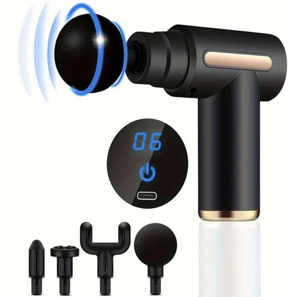 Pistola Masajeador Led Corporal y Fascial Con 4 Cabezas - Negro Pistola Masajeador Led Corporal y Fascial Con 4 Cabezas - Negro