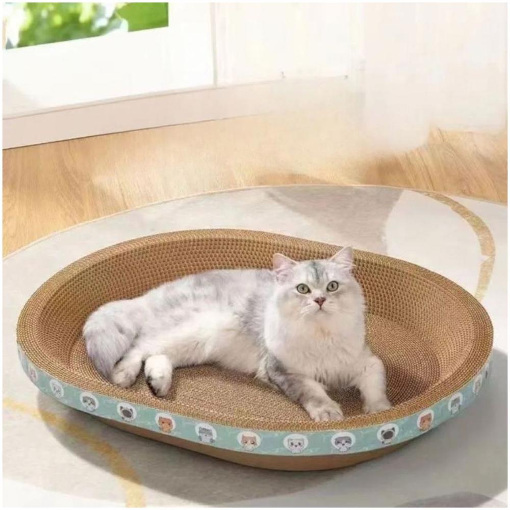 Cama Rascador Ovalado para Gato Corrugado de Alta Densidad 40x60cm Verde Agua Cama Rascador Ovalado para Gato Corrugado de Alta Densidad 40x60cm Verde Agua