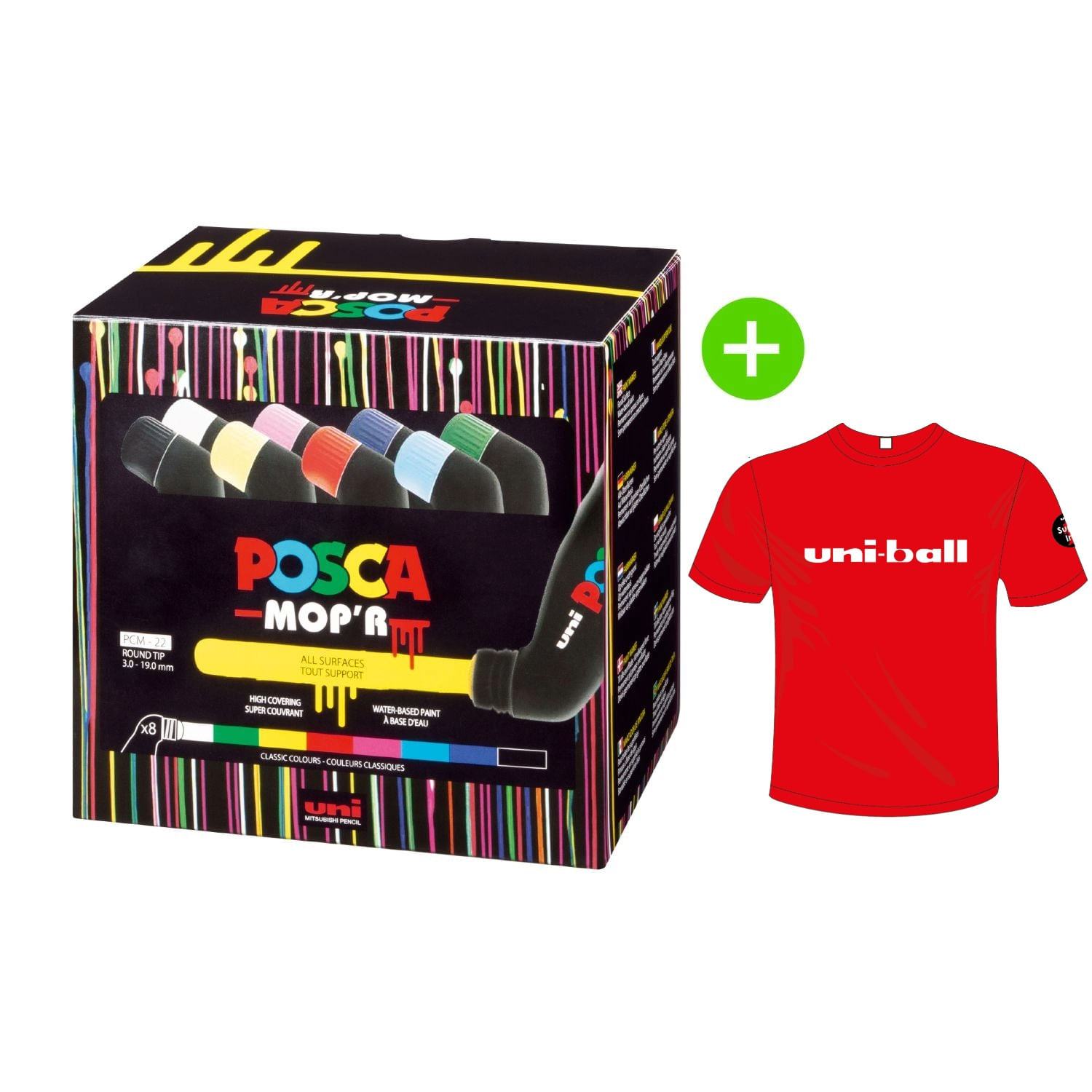 POSCA Pack PCM-22 MOPR 8C Básico Estuche X8 y Polo de Regalo