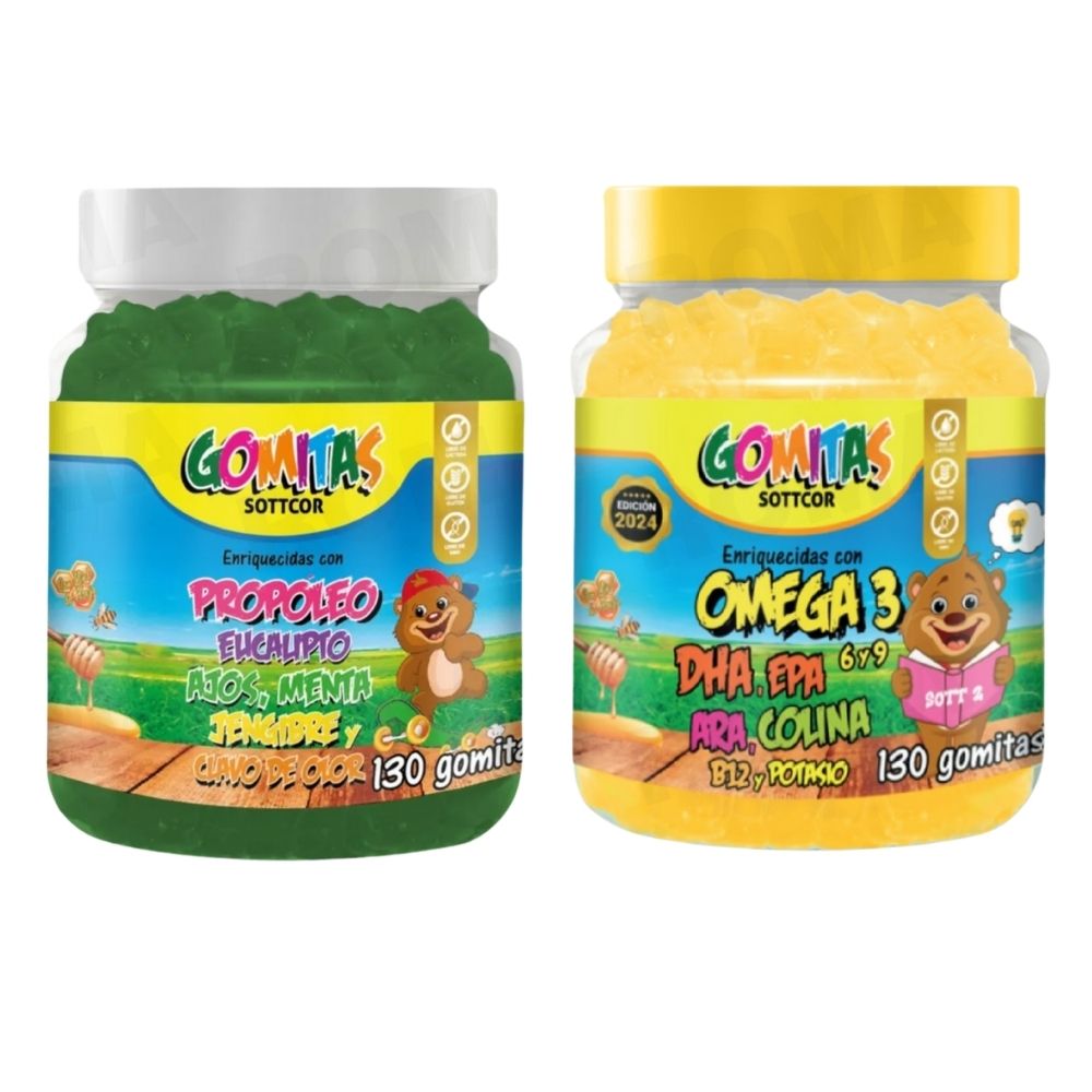 PACK 2 GOMITAS PROPÓLEO NIÑOS 130UND + GOMITAS OMEGA 3 NIÑOS 130UND