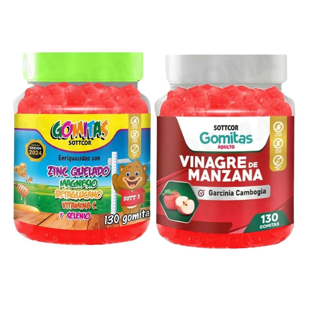 PACK 2 GOMITAS ZINC QUELADO NIÑOS + VINAGRE DE MANZANA 130 UND