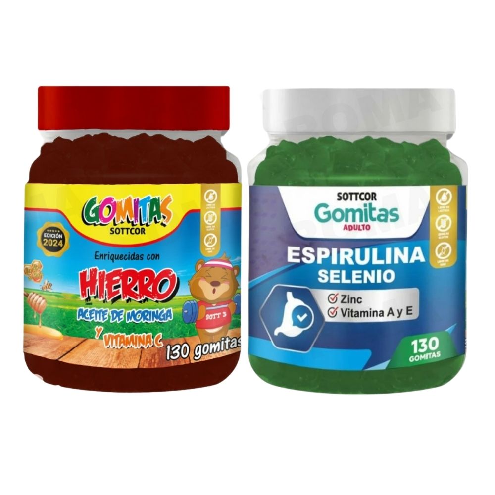 PACK 2 GOMITAS HIERRO NIÑOS  + ESPIRULINA ADULTOS 260 UND
